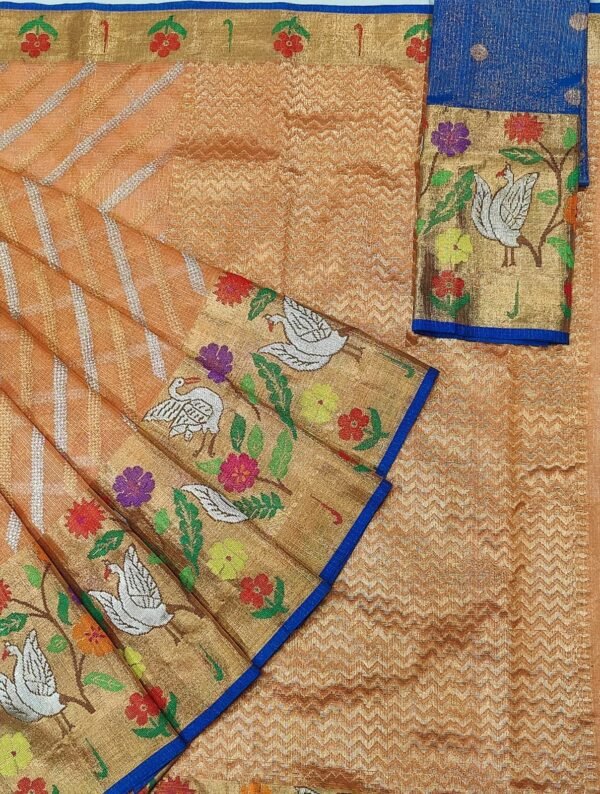 PURE GOLD TISEUE BIG PAITHANI BORDER WITH ALL OVER JAAL ZARIKOTA HANDLOOM SAREE WITH BLOUSE_T-85