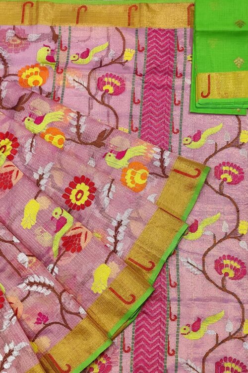 PURE GOLD TISEUE ALL OVER JAAL  ZARIKOTA HANDLOOM SAREE WITH BLOUSE_T-75
