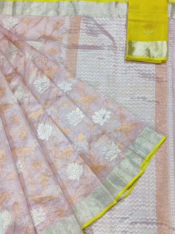 PURE SILVER TISEUE ALL OVER JAAL ZARIKOTA HANDLOOM SAREE WITH BLOUSE_T-66