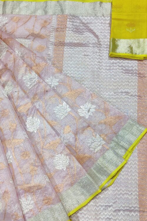 PURE SILVER TISEUE ALL OVER JAAL ZARIKOTA HANDLOOM SAREE WITH BLOUSE_T-66