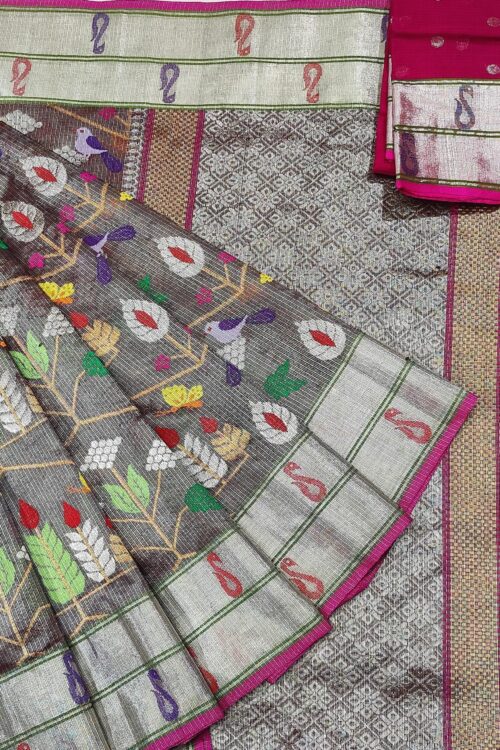 PURE SILVER TISEUE ALL OVER JAAL  ZARIKOTA HANDLOOM SAREE WITH BLOUSE_T-65