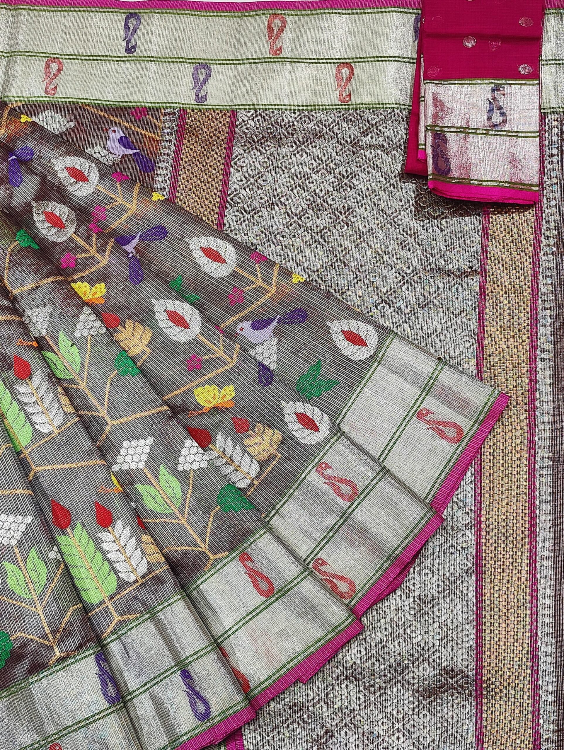 PURE SILVER TISEUE ALL OVER JAAL ZARIKOTA HANDLOOM SAREE WITH BLOUSE_T-65