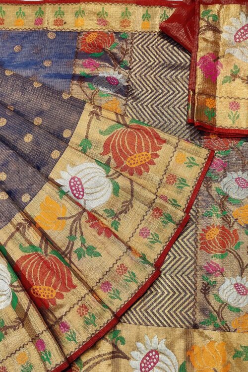 PURE GOLD TISEUE BIG PAITHANI BORDER ZARIKOTA HANDLOOM SAREE WITH BLOUSE_T-64