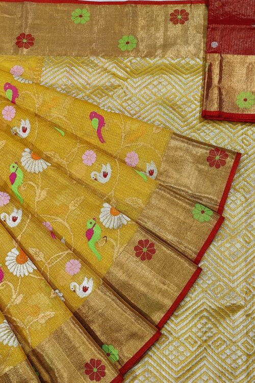 PURE GOLD TISEUE ALL OVER JAAL ZARIKOTA HANDLOOM SAREE WITH BLOUSE_T-60