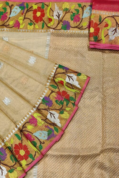 PURE GOLD TISEUE BOTH SIDE PAITHANI BORDER ZARIKOTA HANDLOOM SAREE WITH BLOUSE_T-56