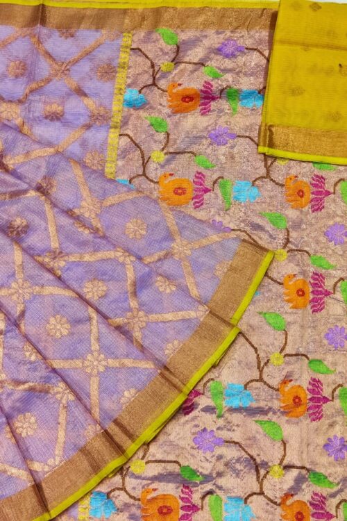 PURE GOLD TISEUE ALL OVER JAAL ZARIKOTA HANDLOOM SAREE WITH BLOUSE_T-57