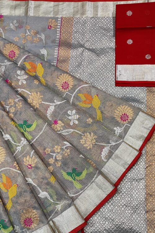 PURE GOLD TISEUE ALL OVER JAAL ZARIKOTA HANDLOOM SAREE WITH BLOUSE_T-54