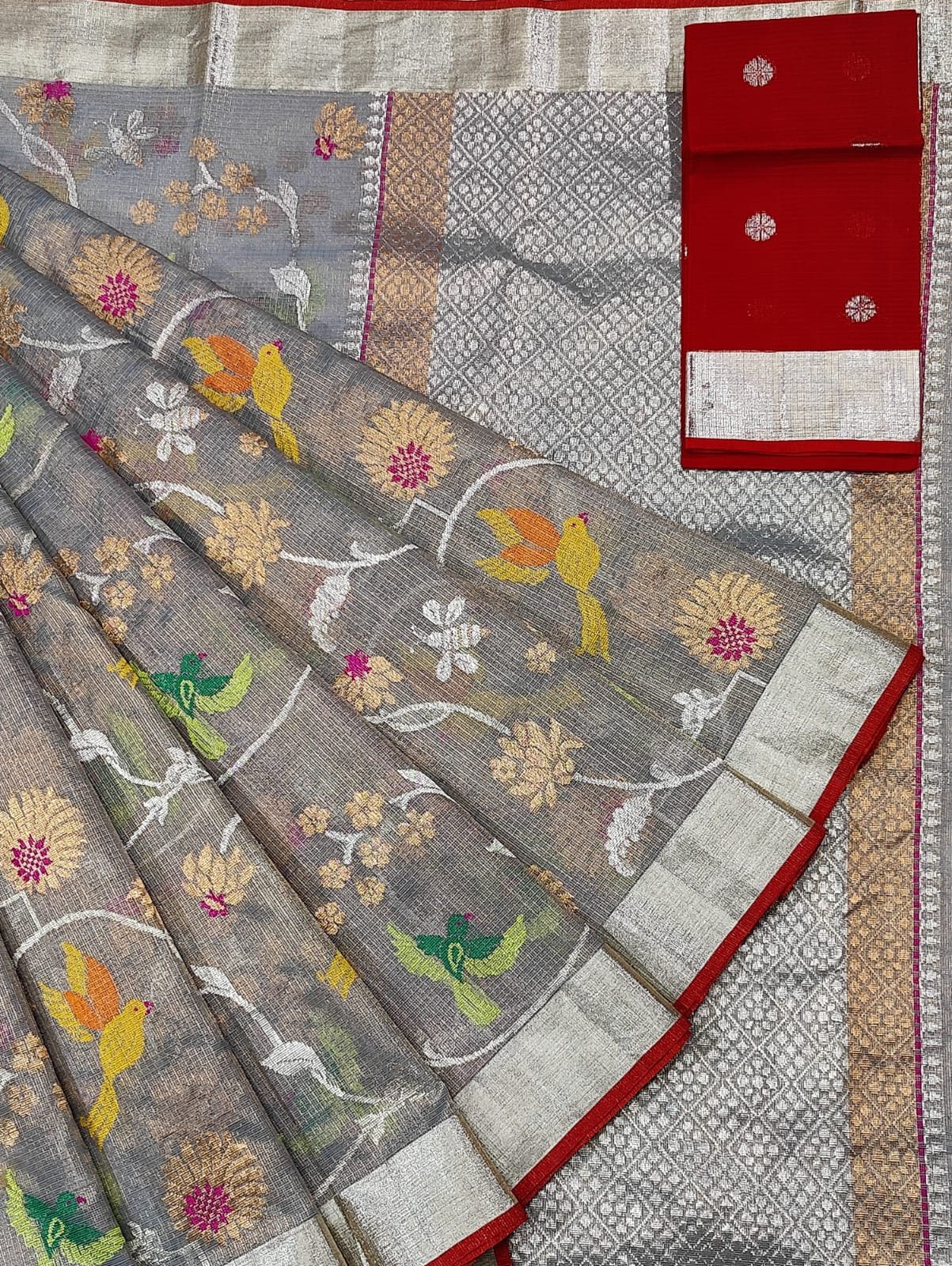 PURE GOLD TISEUE ALL OVER JAAL ZARIKOTA HANDLOOM SAREE WITH BLOUSE_T-54