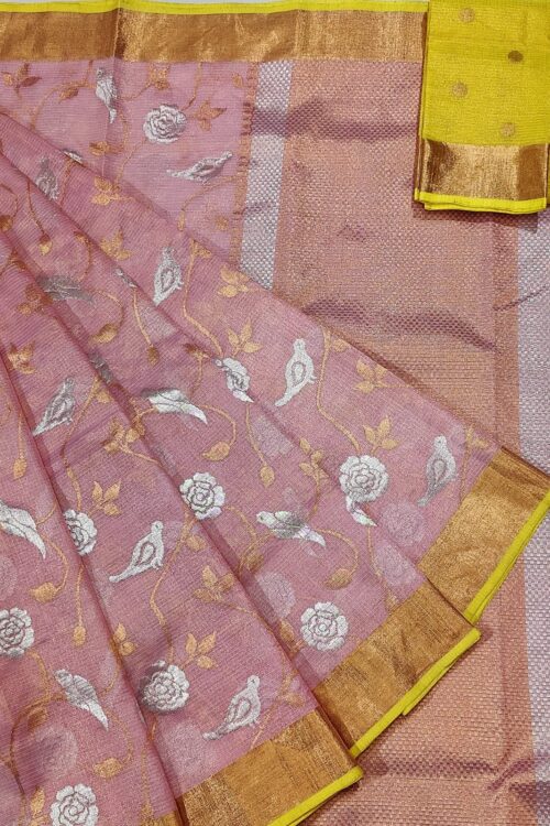 PURE GOLD TISEUE ALL OVER JAAL ZARIKOTA HANDLOOM SAREE WITH BLOUSE_T-55