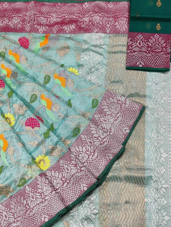 PURE SILVER TISEUE ALL OVER JAAL WITH BOTH SIDE KANCHI BORDER ZARIKOTA HANDLOOM SAREE WITH BLOUSE_T-51