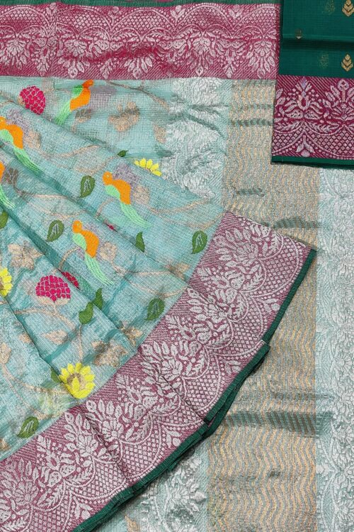PURE SILVER TISEUE ALL OVER JAAL WITH BOTH SIDE KANCHI BORDER ZARIKOTA HANDLOOM SAREE WITH BLOUSE_T-51