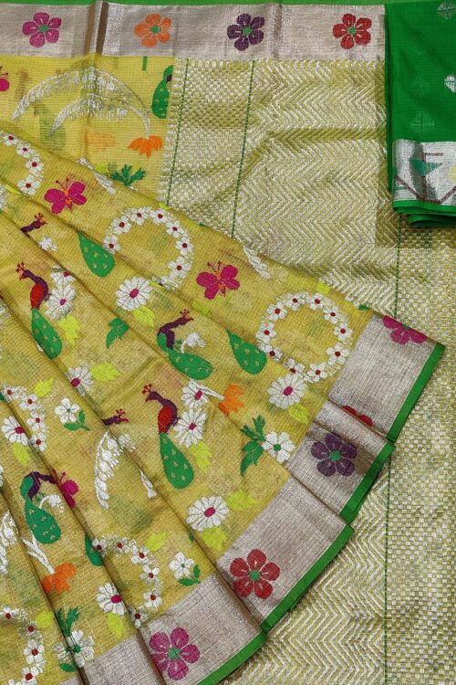 PURE GOLD TISEUE ALL OVER JAAL ZARIKOTA HANDLOOM SAREE WITH BLOUSE_T-49