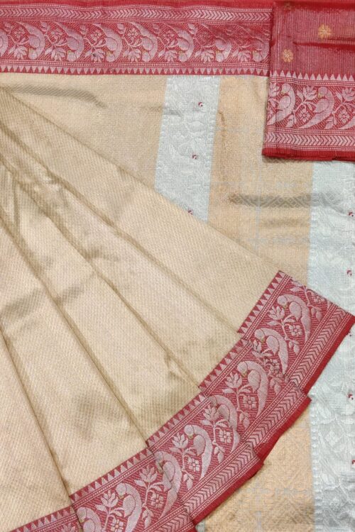 PURE SILVER TISEUE ZAMAWAR WITH BOTH SIDE KANCHI BORDER ZARIKOTA HANDLOOM SAREE WITH BLOUSE_T-46