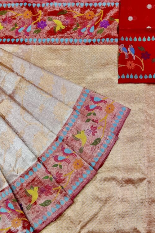 PURE SILVER DOUBLE TISSUE ALL OVER JAAL WITH BOTH SIDE PAITHANI BORDER ZARIKOTA HANDLOOM SAREE_T-102