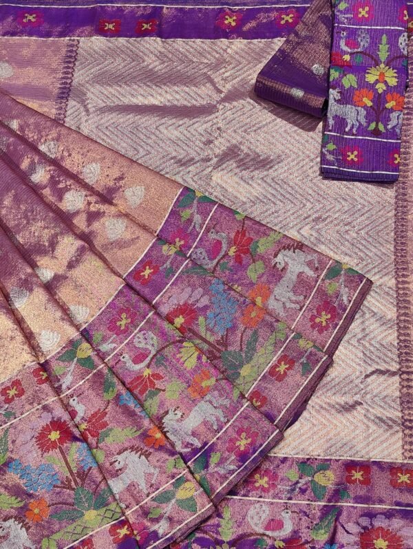 PURE GOLD DOUBLE TISSUE BIG PAITHANI BORDER ZARIKOTA HANDLOOM SAREE_T-111