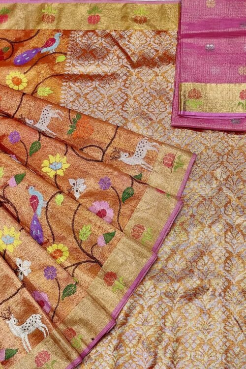 PURE GOLD DOUBLE TISSUE ALL OVER JAAL ZARIKOTA HANDLOOM SAREE_T-112