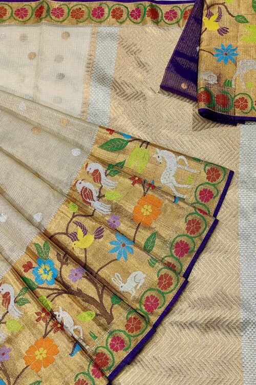 PURE GOLD TISEUE BIG PAITHANI BORDER ZARIKOTA HANDLOOM SAREE WITH BLOUSE_T 146