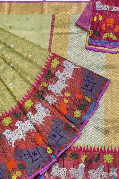 PURE GOLD TISEUE BIG PAITHANI BORDER ZARIKOTA HANDLOOM SAREE WITH BLOUSE_T 143