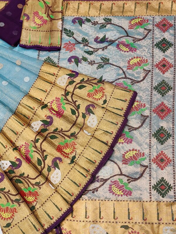 PURE GOLD TISSUE BIG PAITHANI BORDER ZARIKOTA HANDLOOM SAREE WITH BLOUSE_T 112