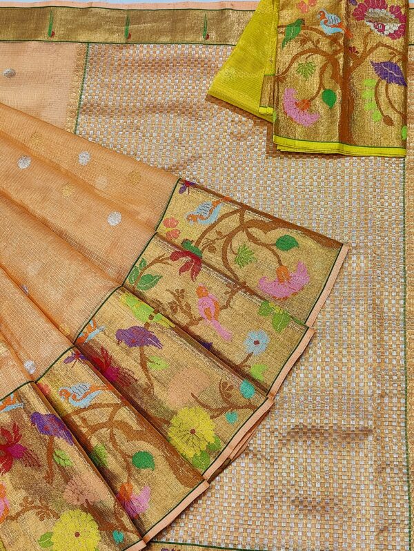 PURE GOLD TISSUE BIG PAITHANI BORDER ZARIKOTA HANDLOOM SAREE WITH BLOUSE_T 99