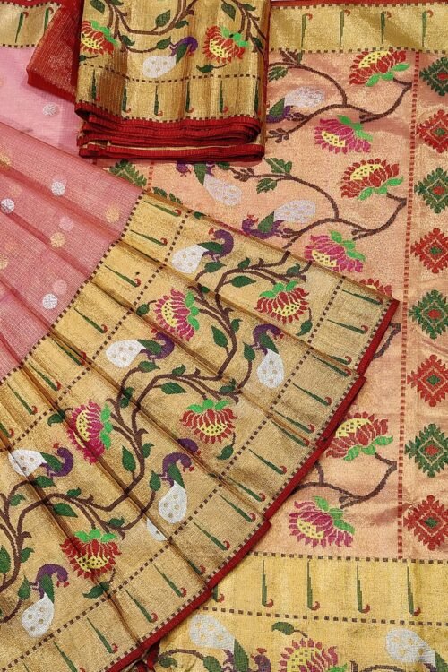 PURE GOLD TISSUE BIG PAITHANI BORDER ZARIKOTA HANDLOOM SAREE WITH BLOUSE_T 141