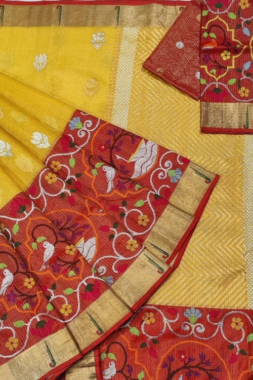 PURE GOLD TISSUE BIG PAITHANI BORDER ZARIKOTA HANDLOOM SAREE WITH BLOUSE_T 143