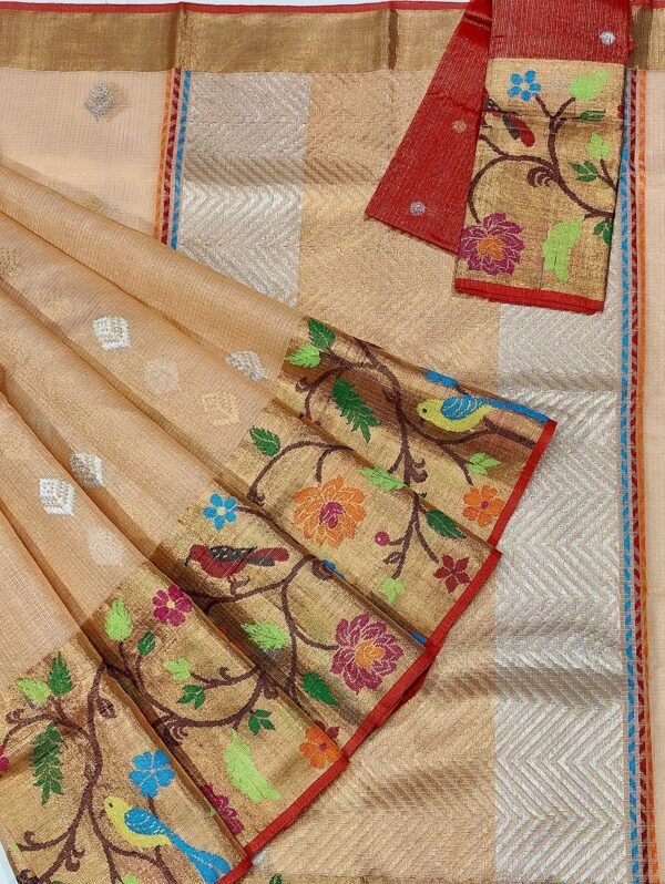 PURE GOLD TISEUE BIG PAITHANI BORDER ZARIKOTA HANDLOOM SAREE WITH BLOUSE_T 149