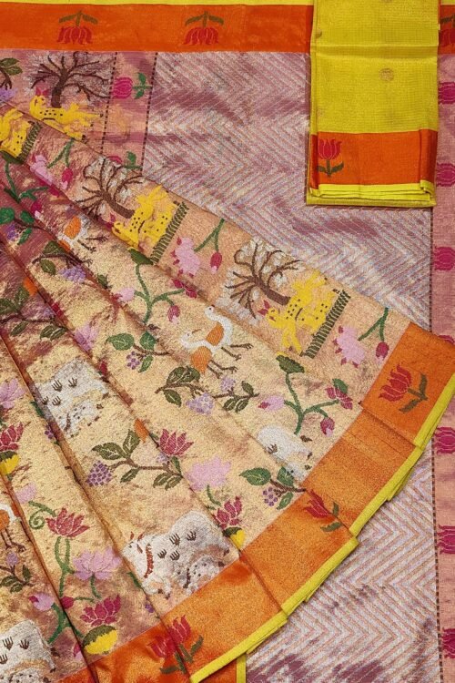 PURE GOLD DOUBLE TISSUE ALL OVER JAAL ZARIKOTA HANDLOOM SAREE_T-121