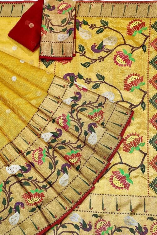 PURE GOLD TISEUE BIG PAITHANI BORDER ZARIKOTA HANDLOOM SAREE WITH BLOUSE_T 149