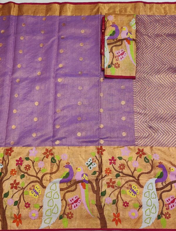 PURE GOLD TISEUE BIG PAITHANI BORDER ZARIKOTA HANDLOOM SAREE WITH BLOUSE_T-161 - Image 3