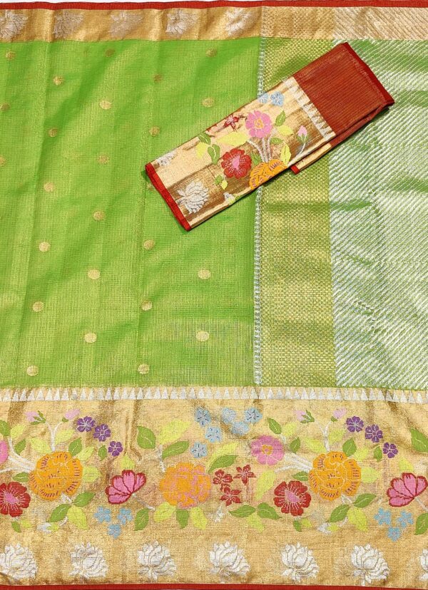 PURE GOLD TISEUE BIG PAITHANI BORDER ZARIKOTA HANDLOOM SAREE WITH BLOUSE_T-156 - Image 3