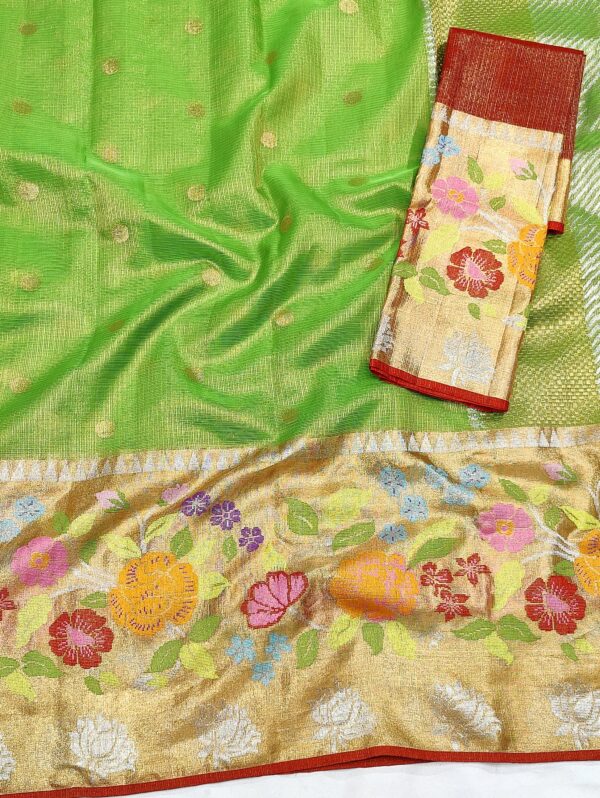 PURE GOLD TISEUE BIG PAITHANI BORDER ZARIKOTA HANDLOOM SAREE WITH BLOUSE_T-156 - Image 2