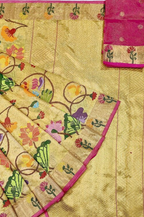 PURE GOLD DOUBLE TISSUE ALL OVER JAAL ZARIKOTA HANDLOOM SAREE_T-164