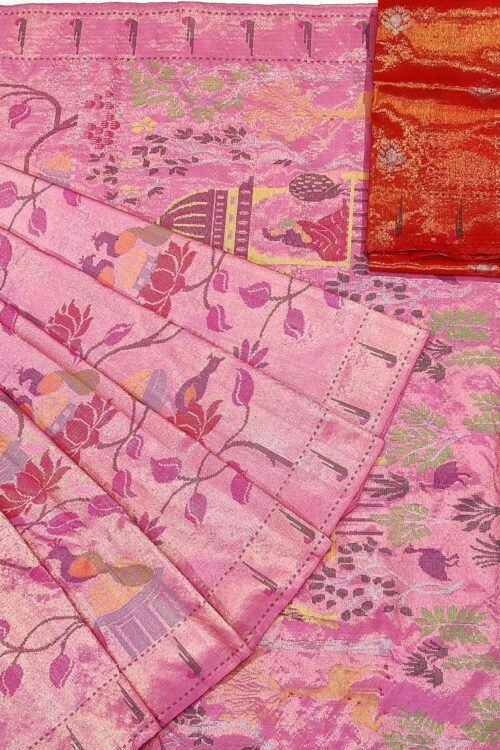 PURE SILK PAITHANI ALL OVER JAAL  ZARIKOTA HANDLOOM SAREE WITH BLOUSE
