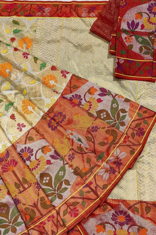 PURE GOLD DOUBLE TISSUE BIG PAITHANI BORDER WITH ALL OVER ZARIKOTA HANDLOOM SAREE_T-161