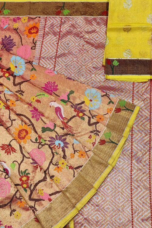 PURE GOLD DOUBLE TISSUE ALL OVER JAAL ZARIKOTA HANDLOOM SAREE_T-163