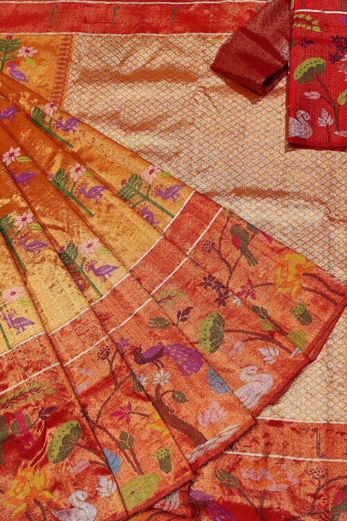 PURE GOLD DOUBLE TISSUE BIG PAITHANI BORDER ZARIKOTA HANDLOOM SAREE_T-160