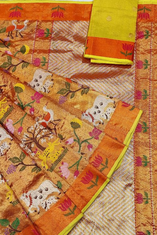 PURE GOLD DOUBLE TISSUE ALL OVER JAAL ZARIKOTA HANDLOOM SAREE_T-168