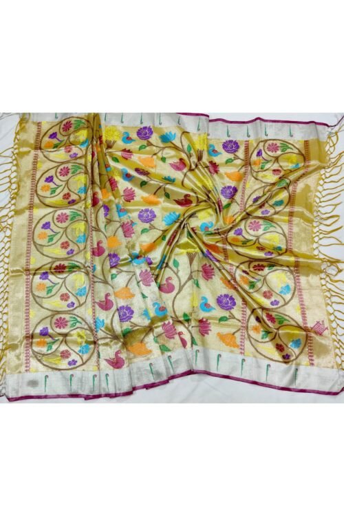 PURE SILVER DOUBLE TISSUE ALL OVER JAAL ZARIKOTA HANDLOOM DUPATTA D-89