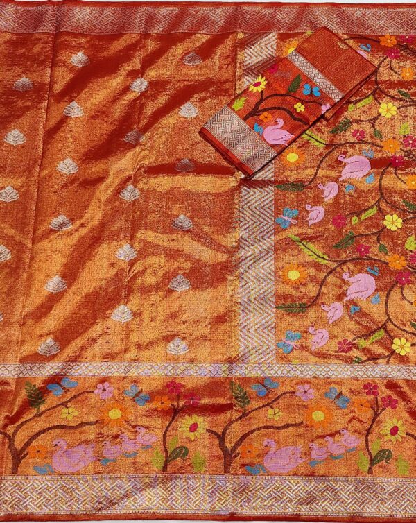 PURE GOLD DOUBLE TISSUE BIG PAITHANI BORDER ZARIKOTA HANDLOOM SAREE_T-160 - Image 3