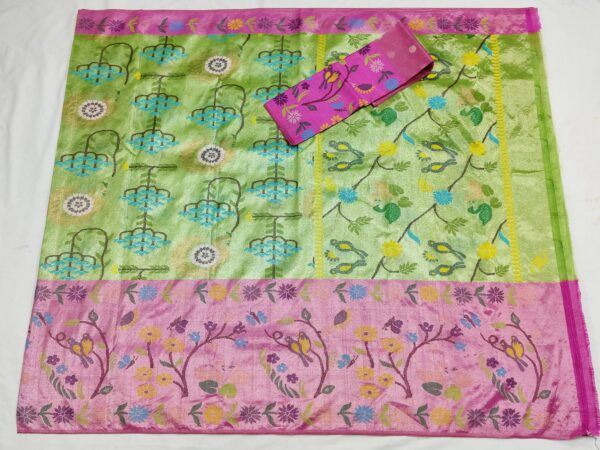 PURE SILVER DOUBLE TISSUE BIG PAITHANI BORDER WITH ALL OVER JAAL ZARIKOTA HANDLOOM SAREE_T-167 - Image 4