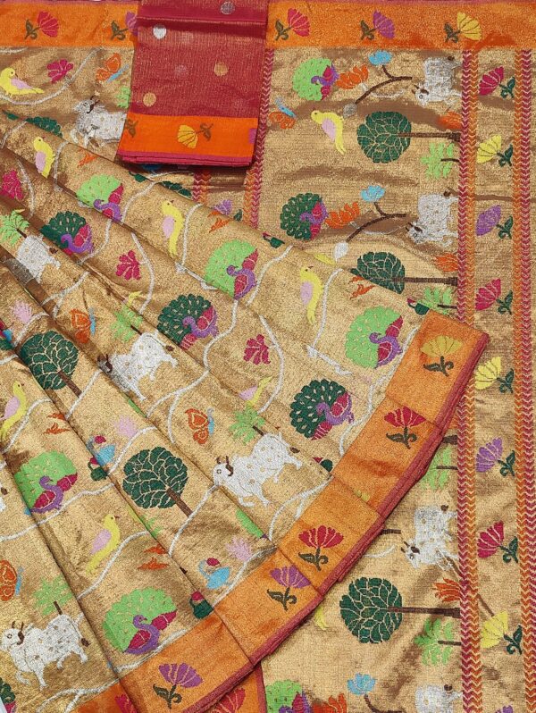 PURE GOLD DOUBLE TISSUE ALL OVER JAAL ZARIKOTA HANDLOOM SAREE_T-147