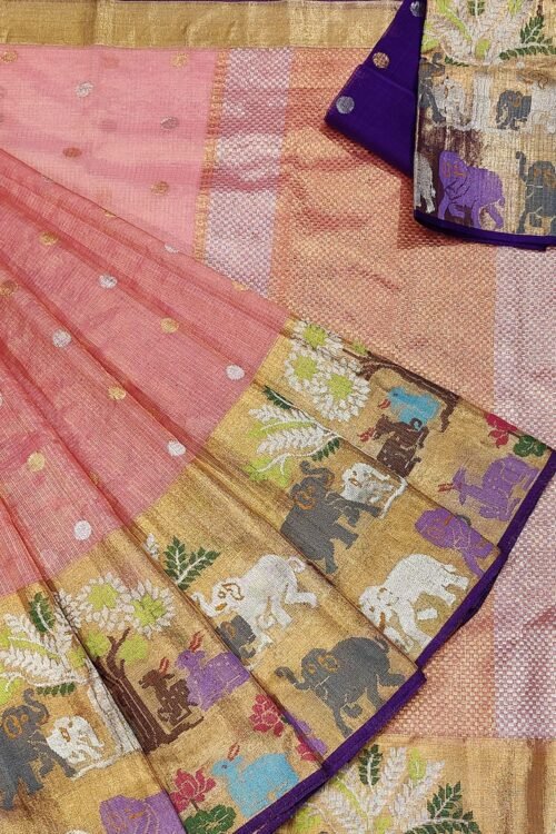 PURE GOLD TISEUE BIG PAITHANI BORDER ZARIKOTA HANDLOOM SAREE WITH BLOUSE_T-157