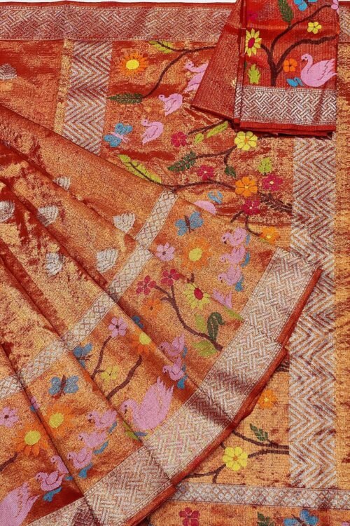 PURE GOLD DOUBLE TISSUE BIG PAITHANI BORDER ZARIKOTA HANDLOOM SAREE_T-160