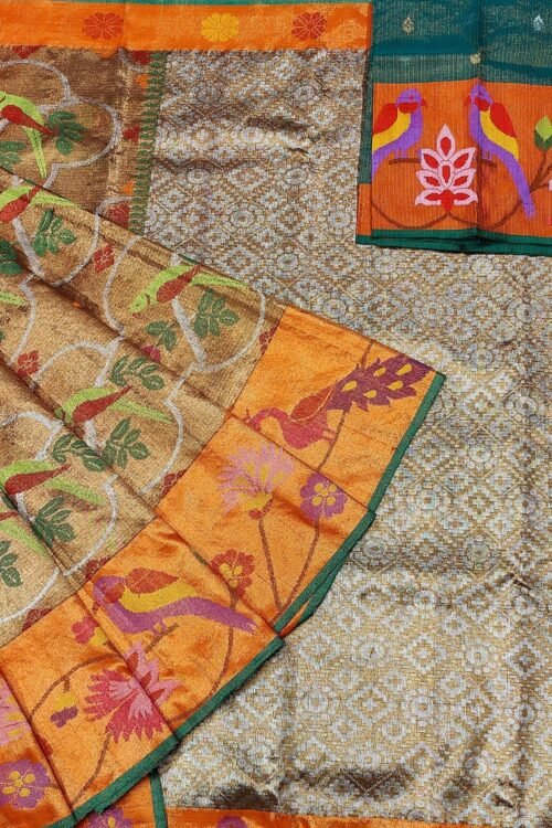 PURE GOLD DOUBLE TISSUE BIG PAITHANI BORDER WITH ALL OVER JAAL ZARIKOTA HANDLOOM SAREE_T-148