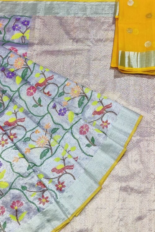 PURE SILVER DOUBLE TISSUE ALL OVER JAAL ZARIKOTA HANDLOOM SAREE_T-155