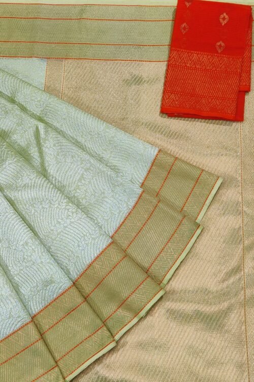 PURE SILVER ZAMAWAR WITH GOLD KANCHI BORDER ZARIKOTA HANDLOOM SAREE_Z33