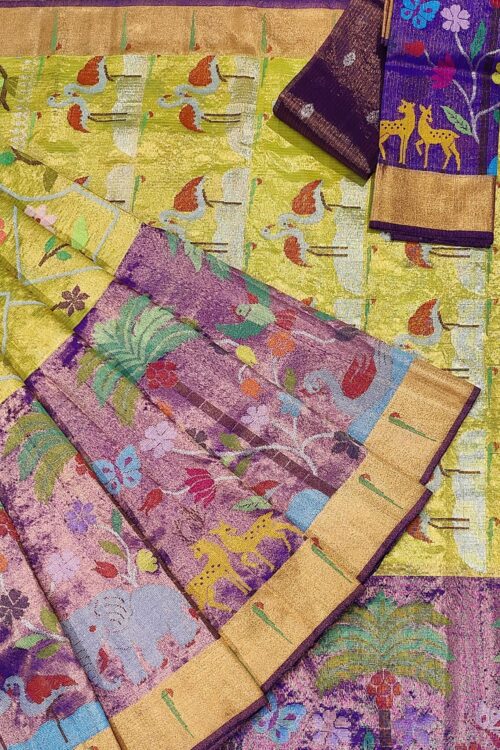 PURE GOLD DOUBLE TISSUE BIG PAITHANI BORDER WITH ALL OVER JAAL ZARIKOTA HANDLOOM SAREE_T-186