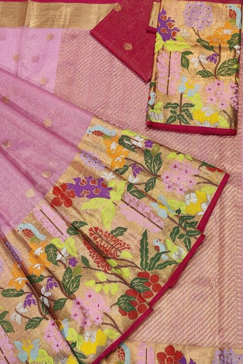 PURE GOLD TISEUE BIG PAITHANI BORDER  ZARIKOTA HANDLOOM SAREE WITH BLOUSE_T-172
