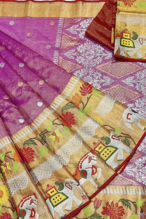 PURE GOLD TISEUE BIG PAITHANI BORDER  ZARIKOTA HANDLOOM SAREE WITH BLOUSE_T-173